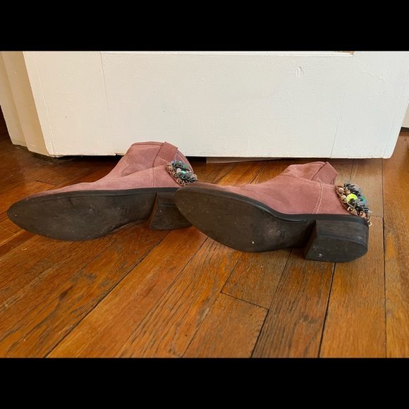 Pink leather booties with gems on heel. Size 6. - Picture 3 of 7